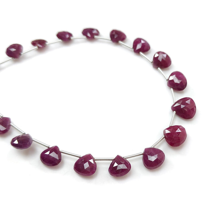 Red Ruby Faceted Loose Beads: 70.60cts Natural Untreated Unheated Ruby Gemstone Checker Cut Briolette Heart Shape Beads 8mm - 11mm
