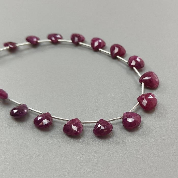 Red Ruby Faceted Loose Beads: 70.60cts Natural Untreated Unheated Ruby Gemstone Checker Cut Briolette Heart Shape Beads 8mm - 11mm
