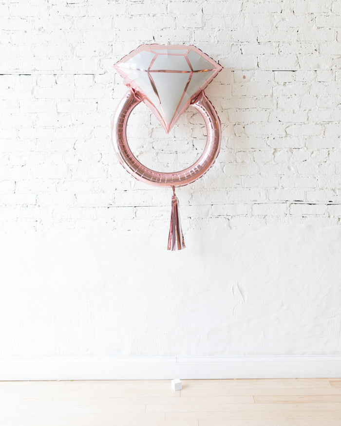 Rose Gold Diamond Ring Foil Balloon with Rose Gold Skirt