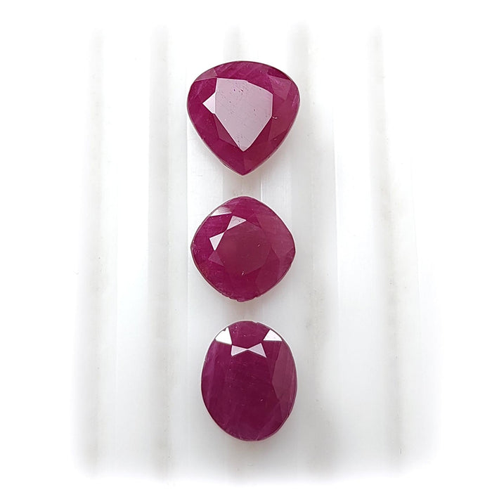 Ruby Gemstone Faceted Cut: 14.60cts Natural Untreated Red Ruby Cushion, Heart & Oval Shape 9mm - 11*9mm 3pcs Set for Jewelry July Birthstone