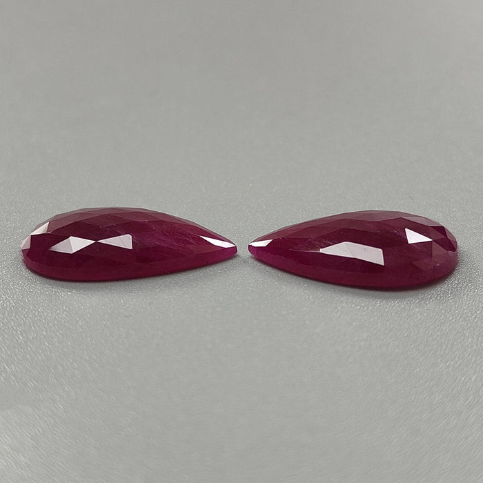 Ruby Gemstone Rose Cut Slices: 25.70cts Natural Untreated Unheated Red Ruby Pear Shape 22*15mm-23*14mm 2pcs Set for Jewelry July Birthstone