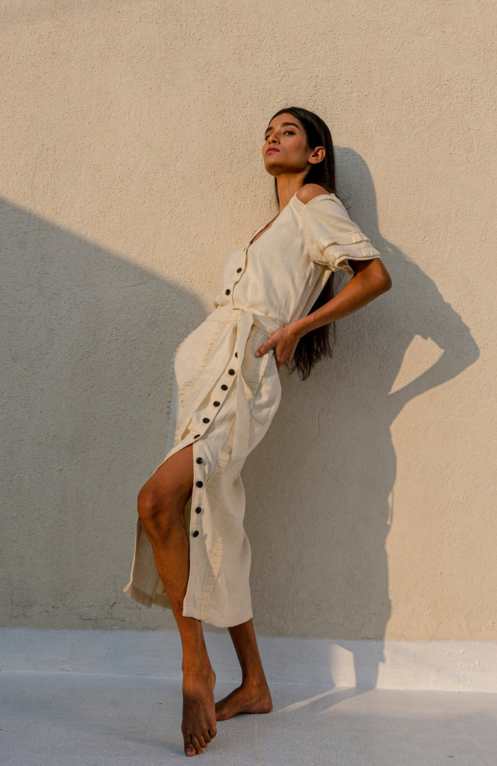 Saanjh Kala Cotton Off-White Skirt | Jhultaru