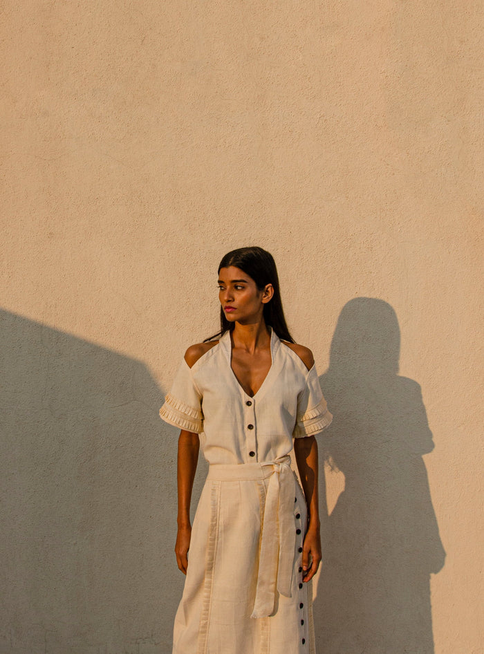 Saanjh Kala Cotton Off-White Skirt | Jhultaru