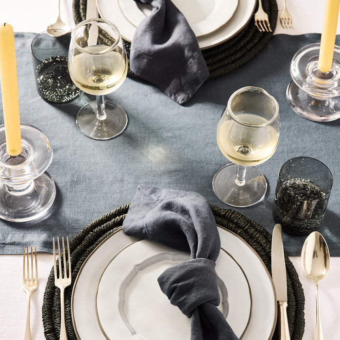 Smoke Grey Stoneware Petal Salad Plate with a two-toned grey glaze and imprinted petal design.