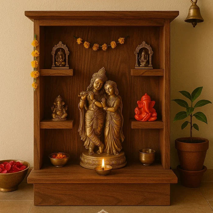 Solid Acacia Wood Elegant Pooja Mandir / Temple for Home & office with Drawer