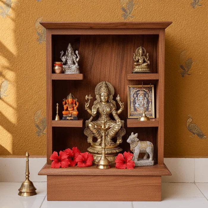 Solid Acacia Wood Elegant Pooja Mandir / Temple for Home & office with Drawer