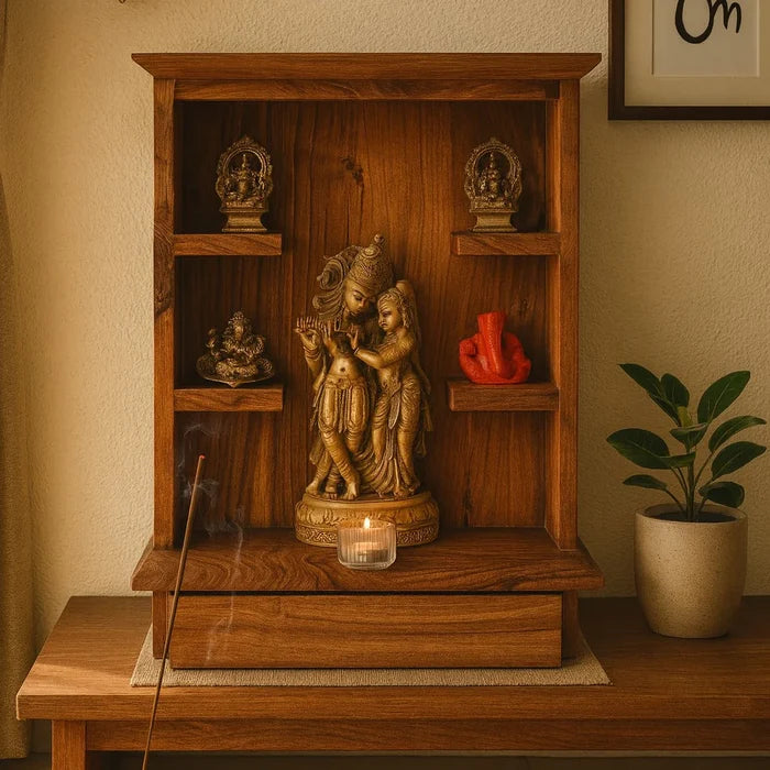 Solid Acacia Wood Elegant Pooja Mandir / Temple for Home & office with Drawer