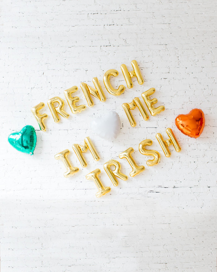 St. Patrick's Day - 16in Gold FRENCH ME, IM IRISH Foil Letters and hearts Set