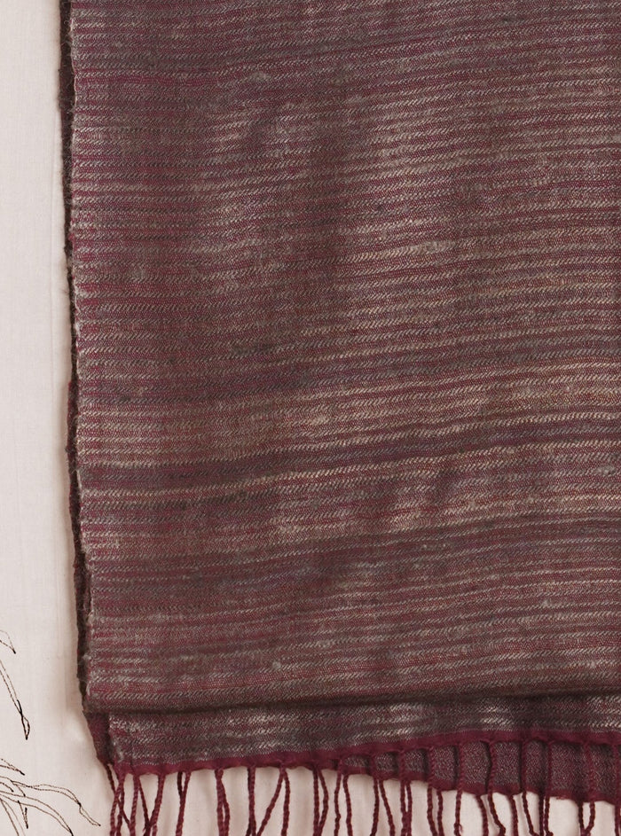 Striped Tussar Silk & Merino Wool Scarf | Maroon and Gold