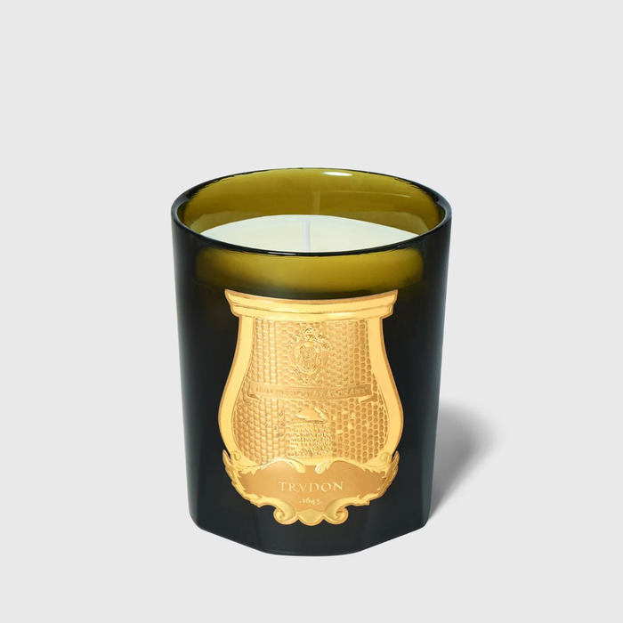 Trudon Tuileries Classic Scented Candle in a dark green glass vessel with a gold embossed label.
