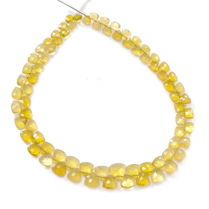 Yellow Opal Faceted Loose Beads: 27.00cts Natural Untreated Opal Gemstone Trillion Shape Both Side Cut Beads 4mm - 7mm 9" Strand